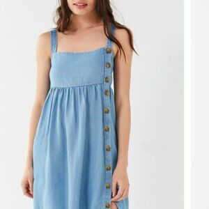 UO Lindsay Button-up Chambray Mini Dress Small Blue Western Boho Casual Fall